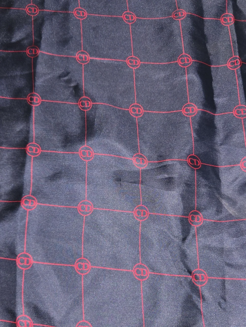 Vintage Christian Dior Navy Blue Square Scarf with Red Grid